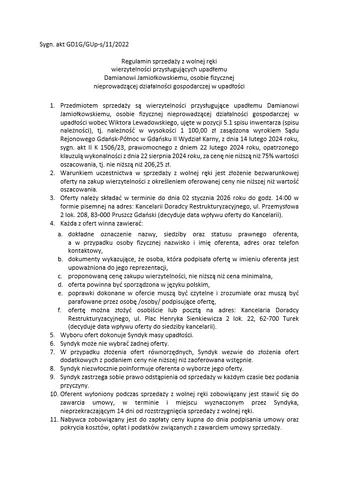 Syndyk sprzeda wierzytelności GD1G/GUp-s/11/2022